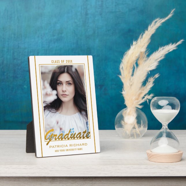 Elegant White And Gold Graduation Photo Keepsake Plaque (Side)