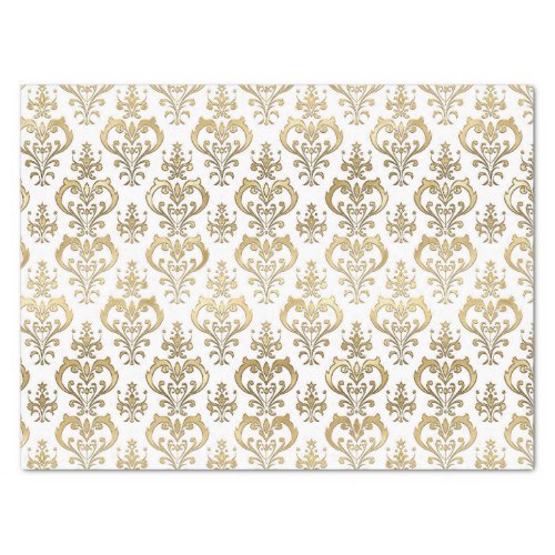 Elegant White and Gold Hearts Valentines Damask Tissue Paper