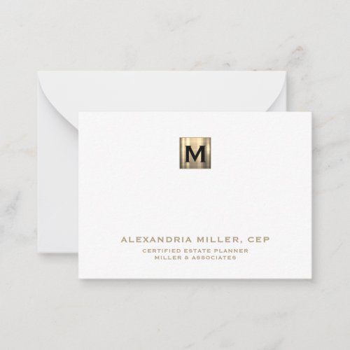 Elegant White and Gold Initial Logo Note Card