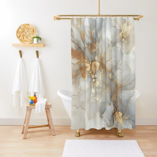 Elegant White and Gold Ink Abstract Art  Shower Curtain