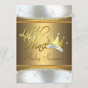 Elegant White and Gold Little Prince Baby Shower Invitation