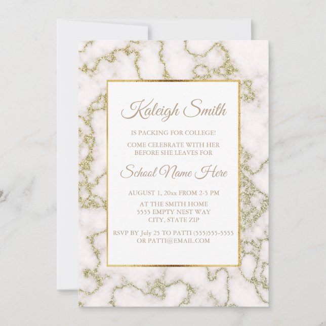 Elegant White and Gold Marble Trunk Party Invite (Front)