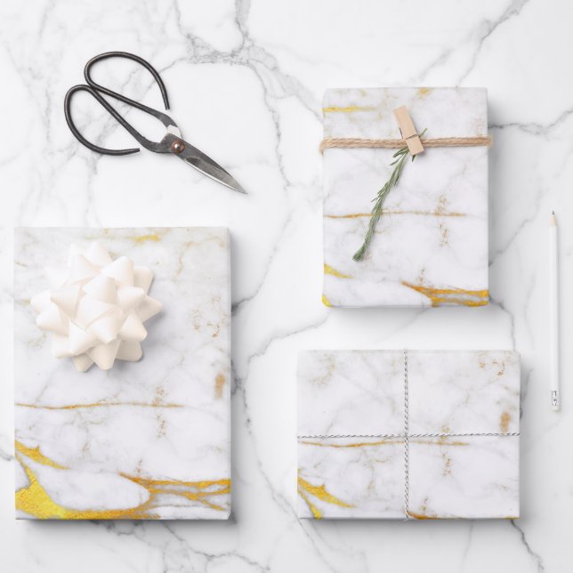 Elegant White and Gold Marble Wrapping Paper Sheets (Front)