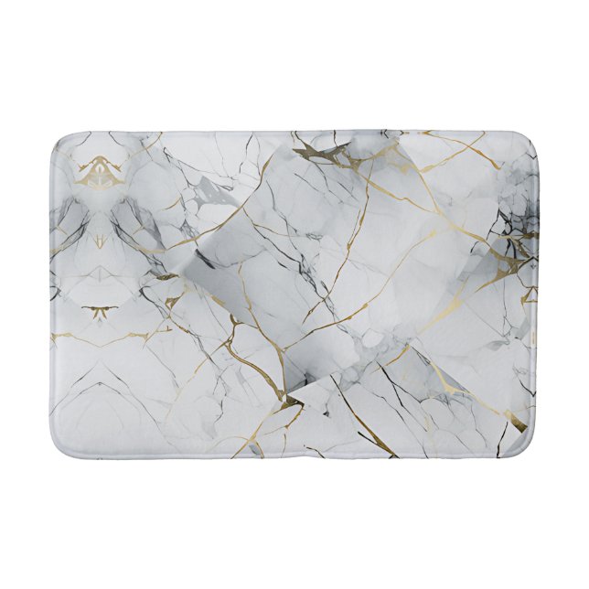 Elegant White and Gold Marbled  Bath Mat (Front)