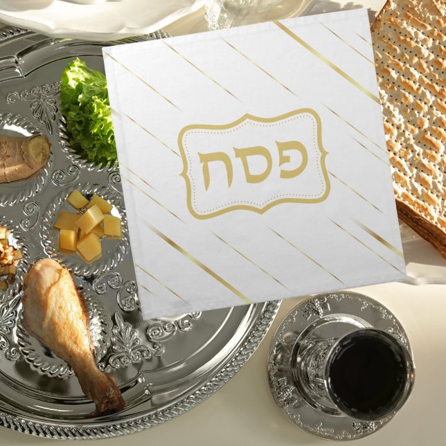 Elegant White and Gold Matzah Cover Passover Cloth Napkin (Creator Uploaded)