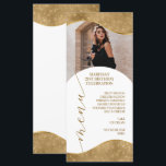 Elegant White and Gold Menu Place Card with Photo<br><div class="desc">The menu card features exquisite gold borders that add an elegant touch to your special event. With ample space to add a photo of the honoree(s), this menu card is perfect for adding a personal touch to your celebration. Whether you're hosting a wedding, anniversary, birthday or other milestone event, this...</div>