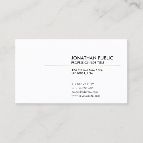 Elegant White and Gold Minimalistic Plain Modern Business Card