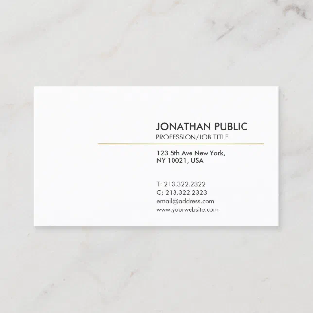 Elegant White and Gold Minimalistic Plain Modern Business Card | Zazzle