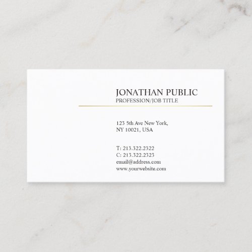 Elegant White and Gold Modern Plain Simple Business Card