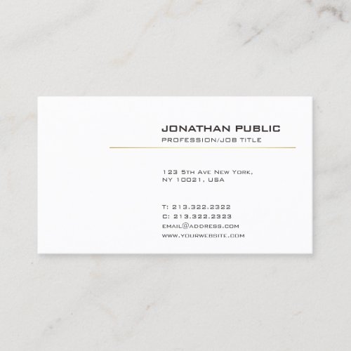 Elegant White and Gold Modern Simple Plain Business Card