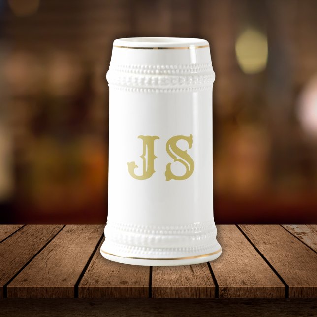 Elegant White and Gold Monogram Beer Stein (Elegant White and Gold Monogram Beer Stein)