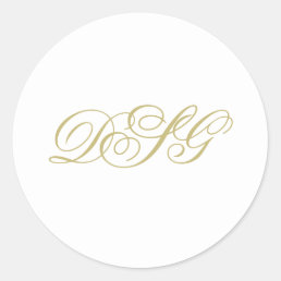 Elegant White and Gold Monogram Classic Round Sticker