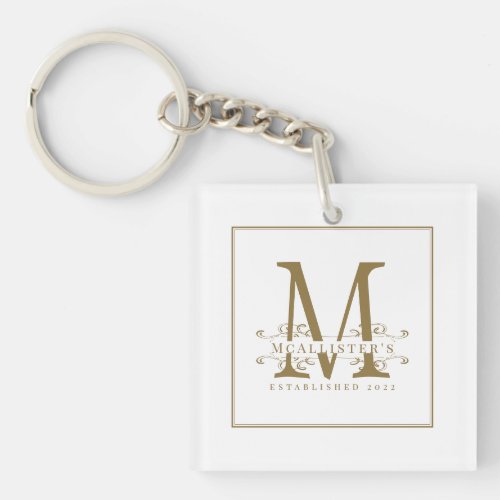 Elegant White and Gold Monogram Family Glamorous Keychain