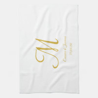 Elegant Script Monogram Initials Black Gold Modern Kitchen Towel, Zazzle