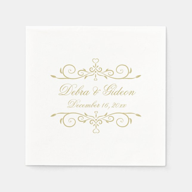 Elegant White and Gold Monogram Paper Napkins (Front)