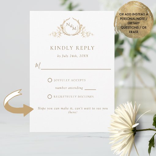 Elegant White and Gold Monogram RSVP Card | Zazzle