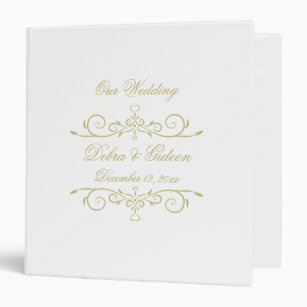 Elegant White and Gold Monogram Wedding Album 3 Ring Binder