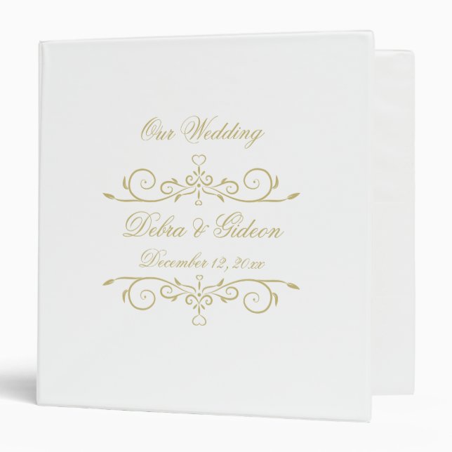Elegant White and Gold Monogram Wedding Album Binder (Front/Inside)