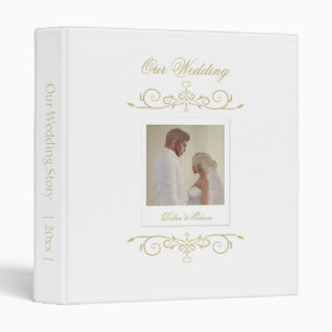 Elegant White and Gold Monogram Wedding Album Binder