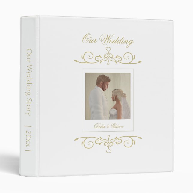 Elegant White and Gold Monogram Wedding Album Binder (Front/Spine)