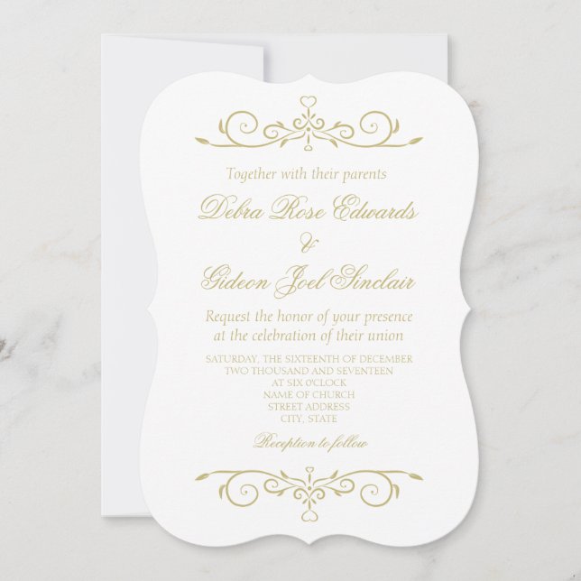 Elegant White and Gold Monogram Wedding Invitation (Front)