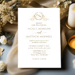 Elegant White and Gold Monogram Wedding Invitation<br><div class="desc">Elegant wedding invitation with delicate fine hand-drawn monogram with bride and groom's initials in golden hues. Clean, minimal, and elegant style. White and gold design. Back in white, which can be changed to any other color you like by selecting "customize further". Also available with a back with subtle golden-yellow watercolor...</div>