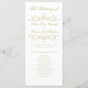 Elegant White and Gold Monogram Wedding Program