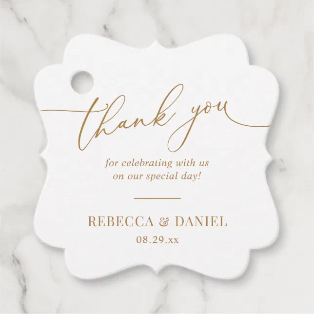 Elegant White and Gold Monogram Wedding Thank You Favor Tags | Zazzle