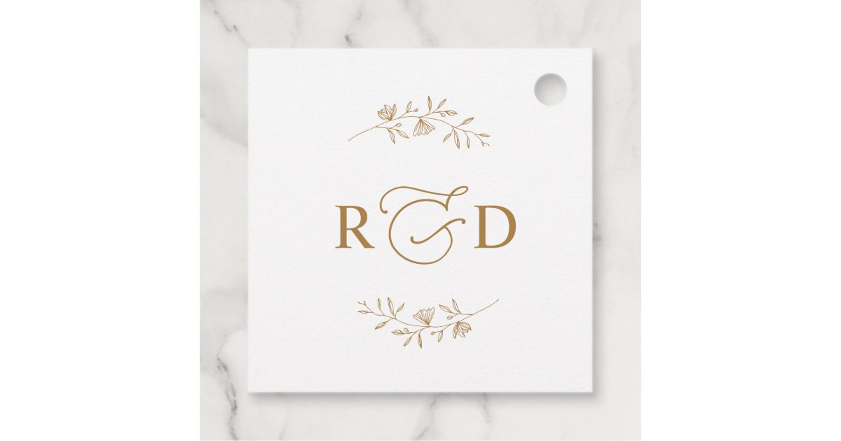 Elegant White and Gold Monogram Wedding Thank You Favor Tags | Zazzle