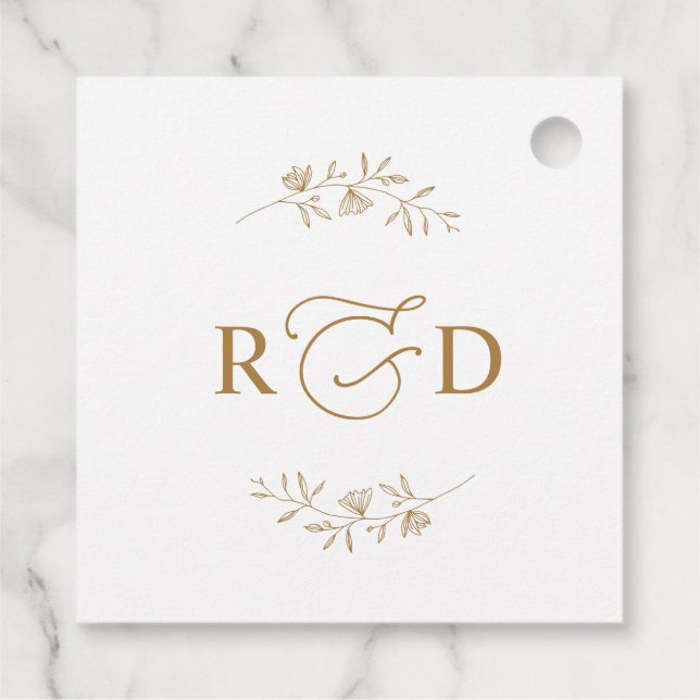 Elegant White and Gold Monogram Wedding Thank You Favor Tags (Back)