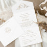 Elegant White and Gold Monogram Wedding with RSVP All In One Invitation