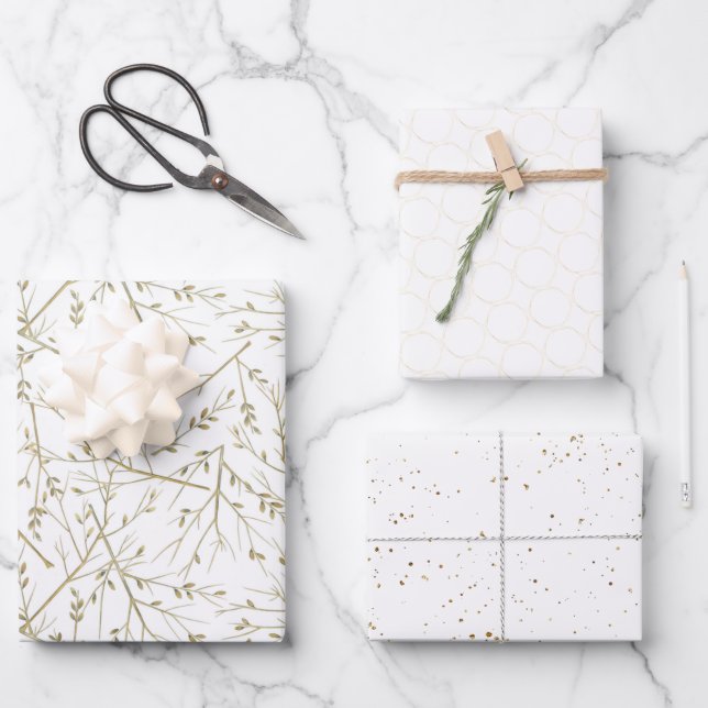 Elegant White and Gold Pattern Wedding Wrapping Paper Sheets (Front)