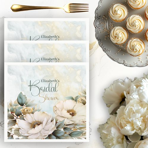 Elegant White and Gold Peony Bridal Shower Napkins