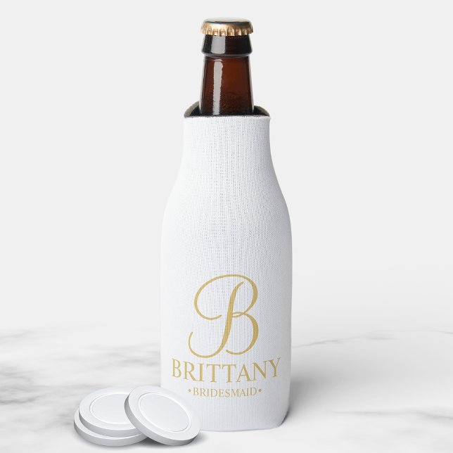 Elegant White and Gold Personalized Bridesmaid Bottle Cooler (Creator Uploaded)