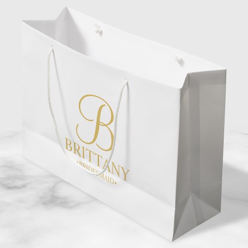 Elegant White and Gold Personalized Bridesmaid Large Gift Bag