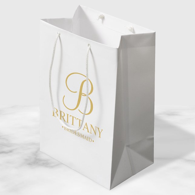 Elegant White and Gold Personalized Bridesmaid Medium Gift Bag (Creator Uploaded)
