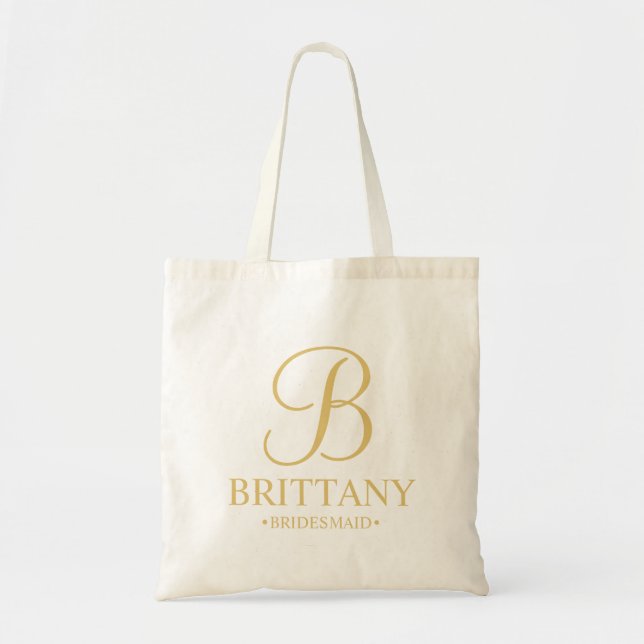 Elegant White and Gold Personalized Bridesmaid Tote Bag (Front)
