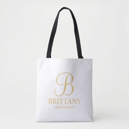Elegant White and Gold Personalized Bridesmaid Tote Bag
