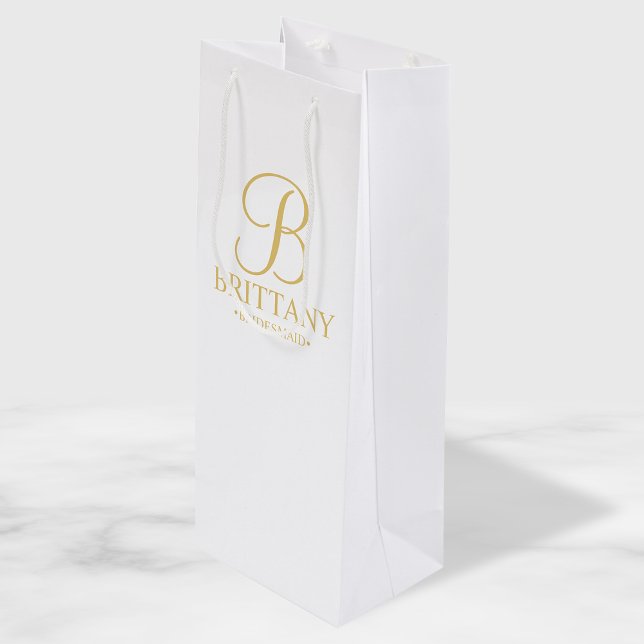 Elegant White and Gold Personalized Bridesmaid Wine Gift Bag (Creator Uploaded)