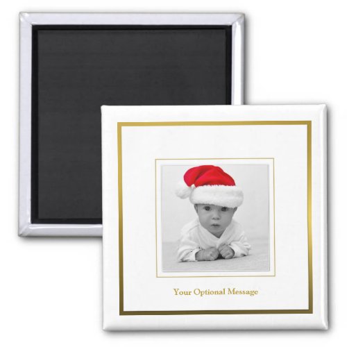 Elegant White and Gold Photo Gift Magnet