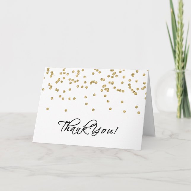 Elegant White and Gold Polka-Dots Thank You! You Card (Front)