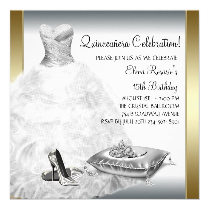 Elegant White and Gold Princess Quinceanera Personalized Announcement