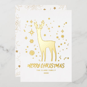 Elegant White and Gold Reindeer Merry Christmas Foil Holiday Card