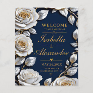 Elegant White and Gold Rose on Navy Blue Flyer