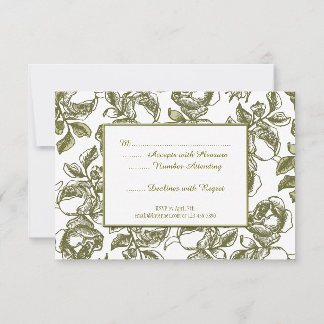 Elegant White and Gold Roses Custom RSVP Card (Back)