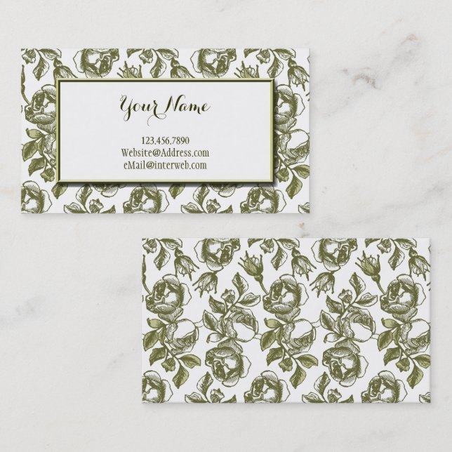 Elegant White and Gold Roses Floral Business Cards (Front/Back)