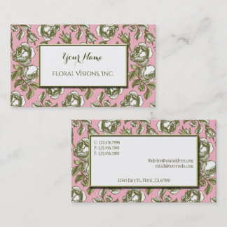 Elegant White and Gold Roses on Pink Custom Business Card