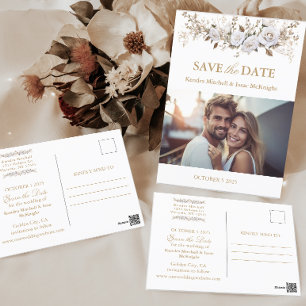 Elegant White and Gold Roses Vintage Wedding Photo Postcard