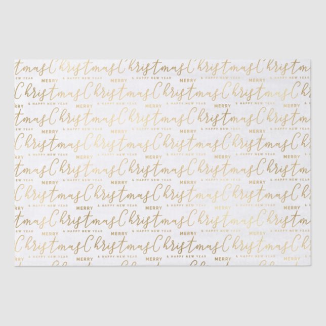 Elegant White and Gold Script Merry Christmas Text Tissue Paper (Front)