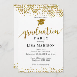Elegant White and Gold Sparkle Glitter Graduation Invitation